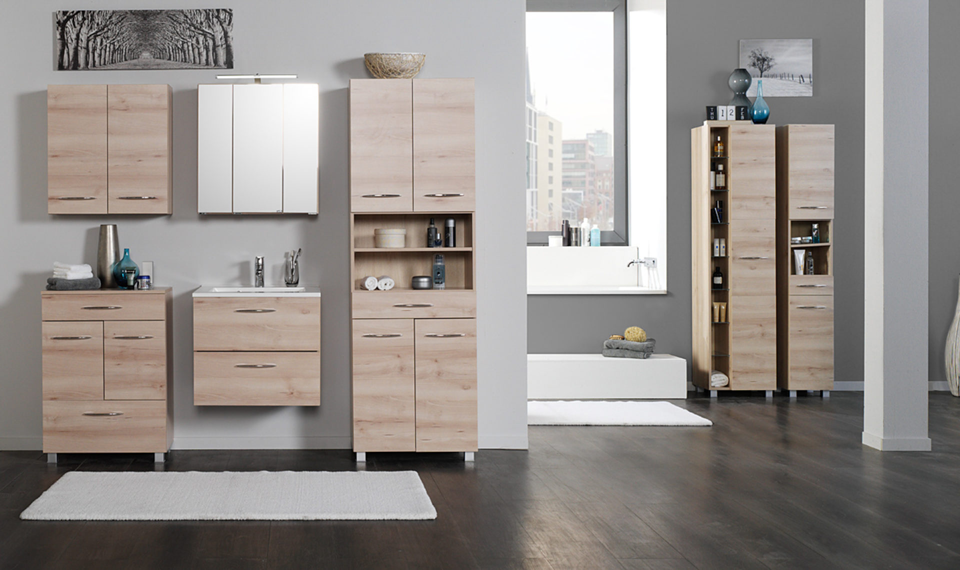Bad-Seitenschrank Portofino, Iconic buchefarbene ... Bad-Seitenschrank Portofino, Iconic buchefarbene ...
