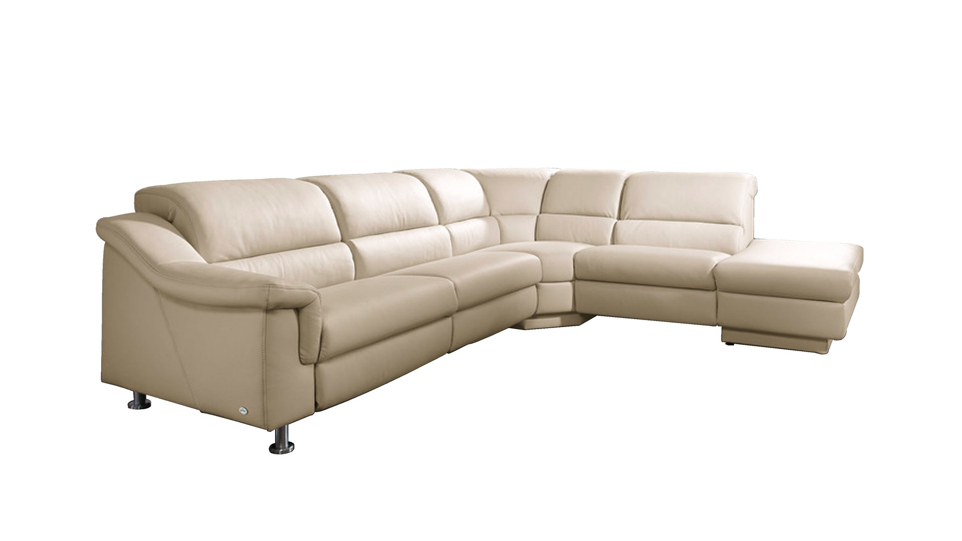 Ecksofa Himolla aus Leder in Beige Comfortmaster Wohnlandschaft 1320 mit Federkern nebelfarbenes LongLife-Leder & Metallfüße – Schenkelmaß ca. 294 x 256 cm