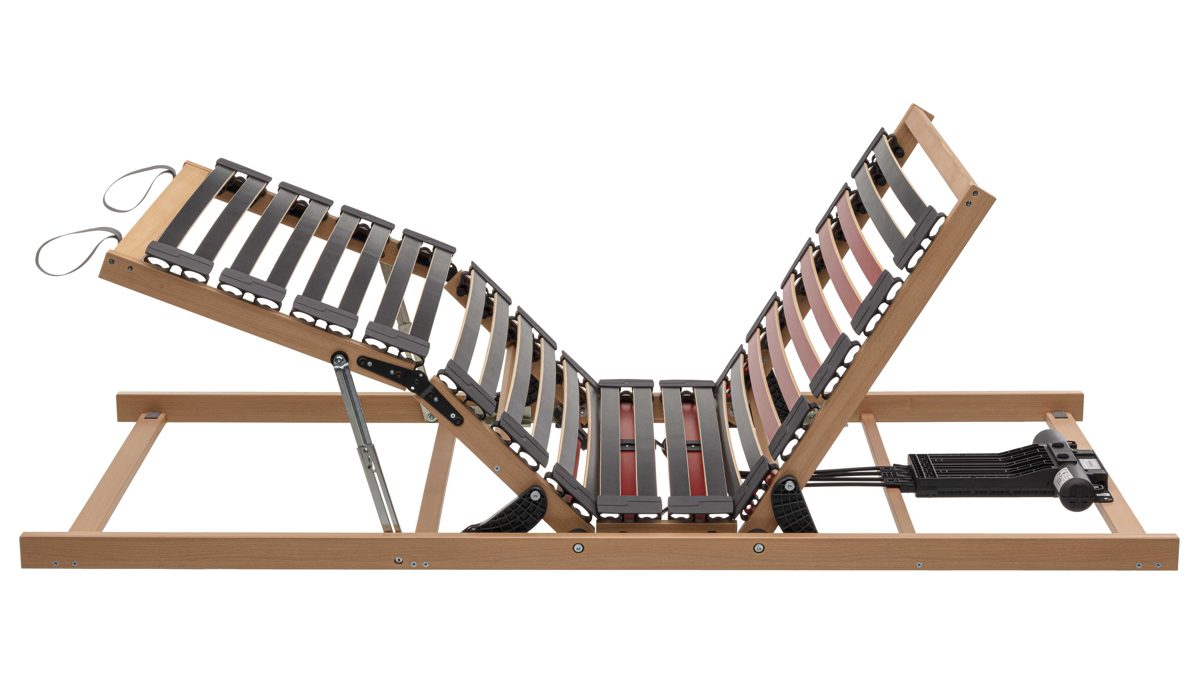 Lattenrost Interliving aus Holz in Holzfarben Interliving Lattenrost Serie1950 zweifach motorisch mit Handschalter – Liegefläche ca. 90 x 200 cm