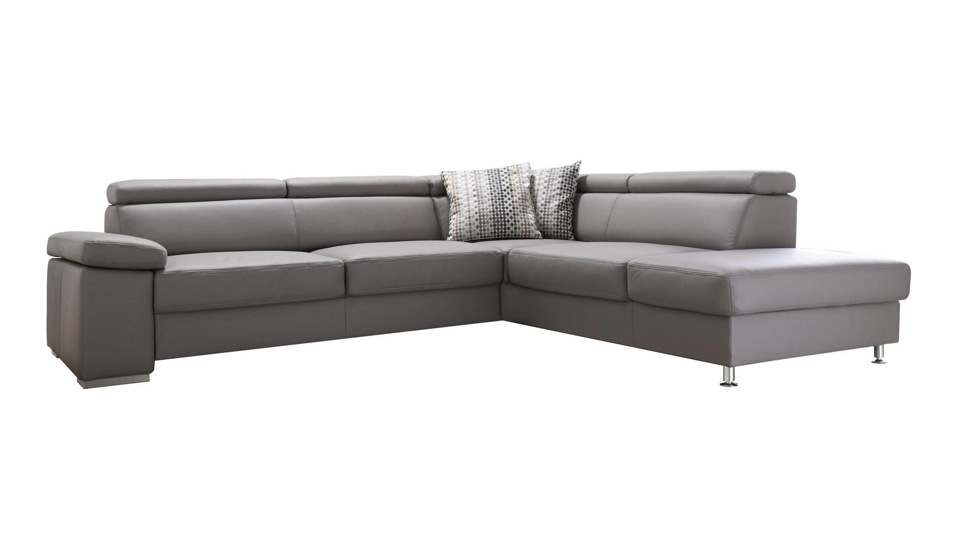 Ecksofa Polinova aus Leder in Grau Modulmaster Eckcouch-Kombination Cacun L granitfarbenes Leder Torro & Alufüße – Stellfläche ca. 279 x 226 cm