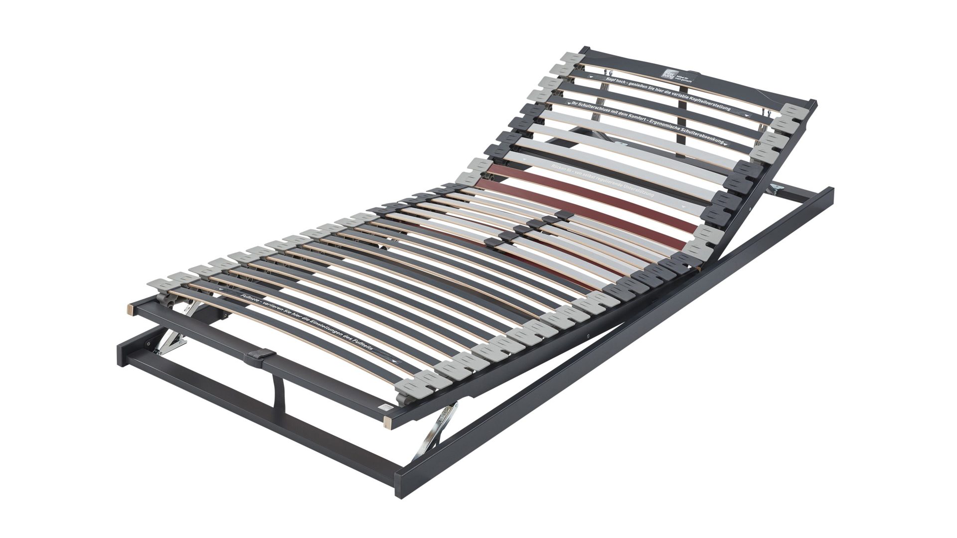 Lattenrost Interliving aus Holz in Grau Interliving Lattenrost Serie 1942 mit Gasdruckfeder manuelle Kopf- & Fußteilverstellung mit Gasdruckfeder – Liegefläche ca. 80 x 190 cm
