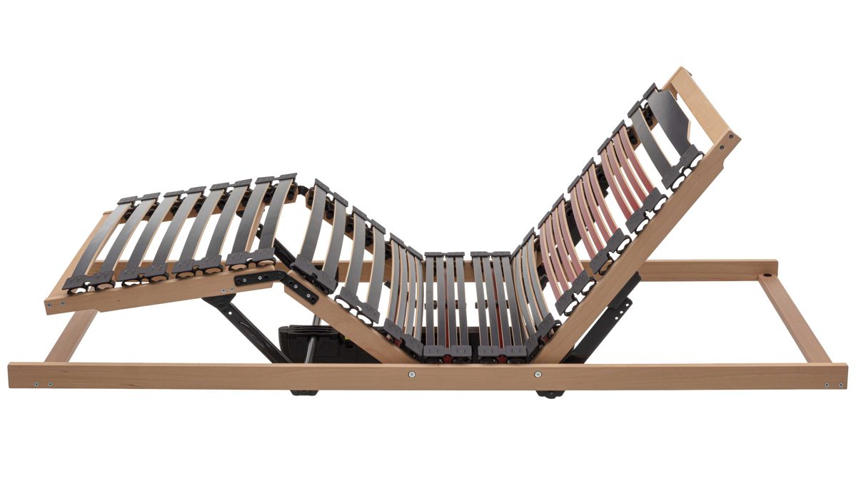 Lattenrost Interliving aus Holz in Holzfarben Interliving Lattenrost Serie 1953 mit zwei Motoren zweifach motorisch mit Handschalter – Liegefläche ca. 80 x 200 cm