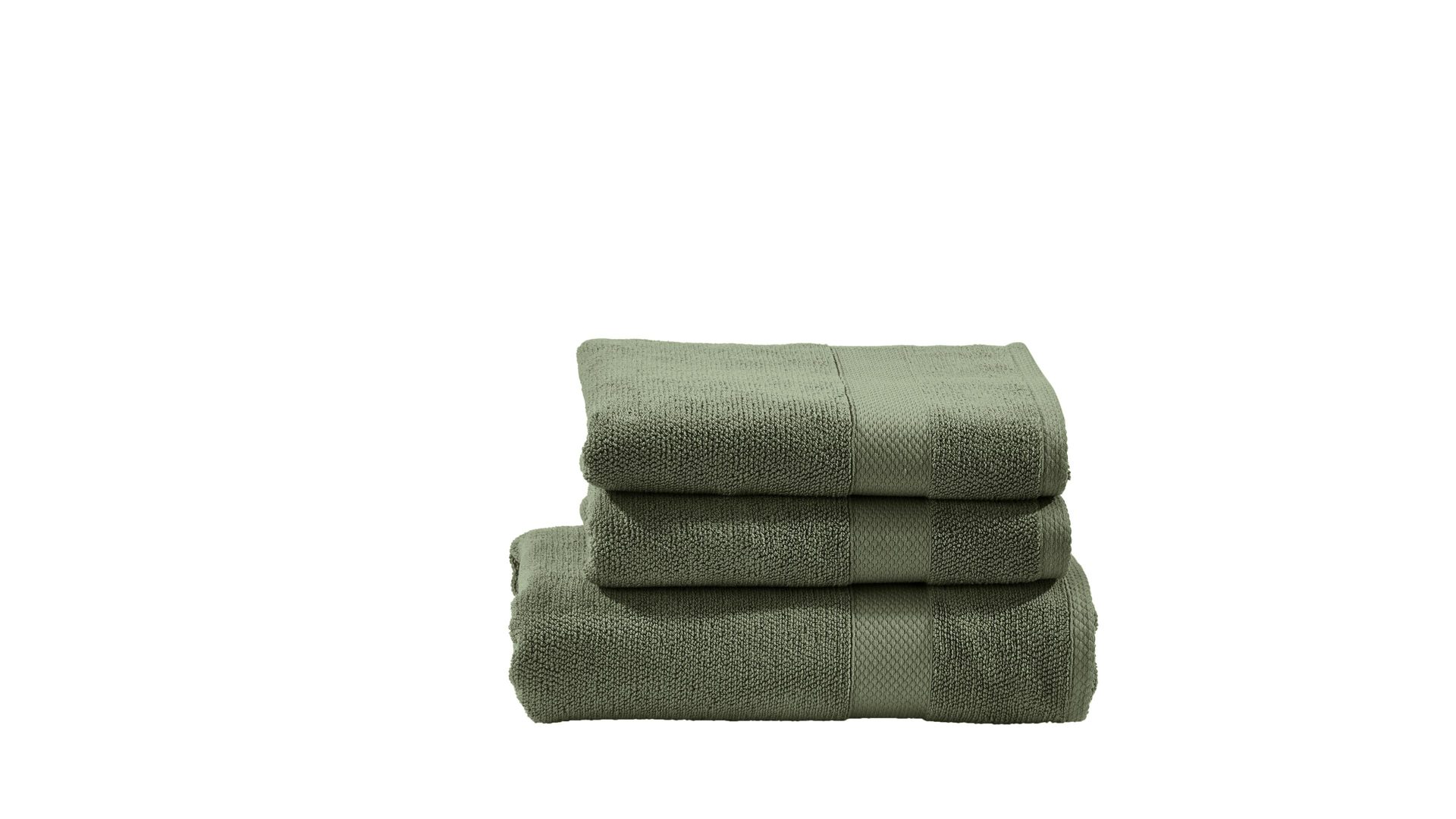 Handtuch-Set Done.® aus Stoff in Dunkelgrün done.® Handtuch-Set Deluxe für Ihre Heimtextilien khakifarbene Baumwolle  – dreiteilig