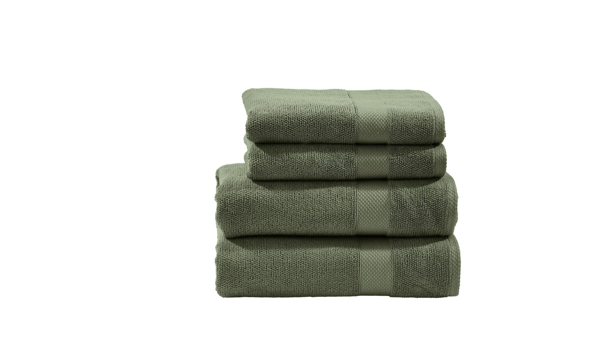 Handtuch-Set Done® by karabel home company aus Stoff in Dunkelgrün DONE® Handtuch-Set Deluxe khakifarbene Baumwolle – vierteilig