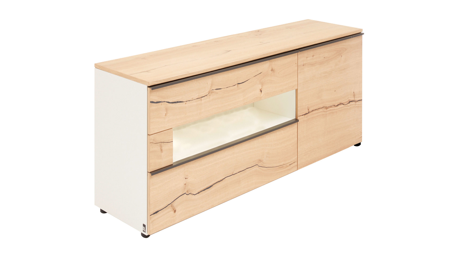 Sideboard Interliving aus Holz in Weiß Interliving Wohnzimmer Serie 2103 – Sideboard Weiß & Asteiche - höhenverstellbare Füße