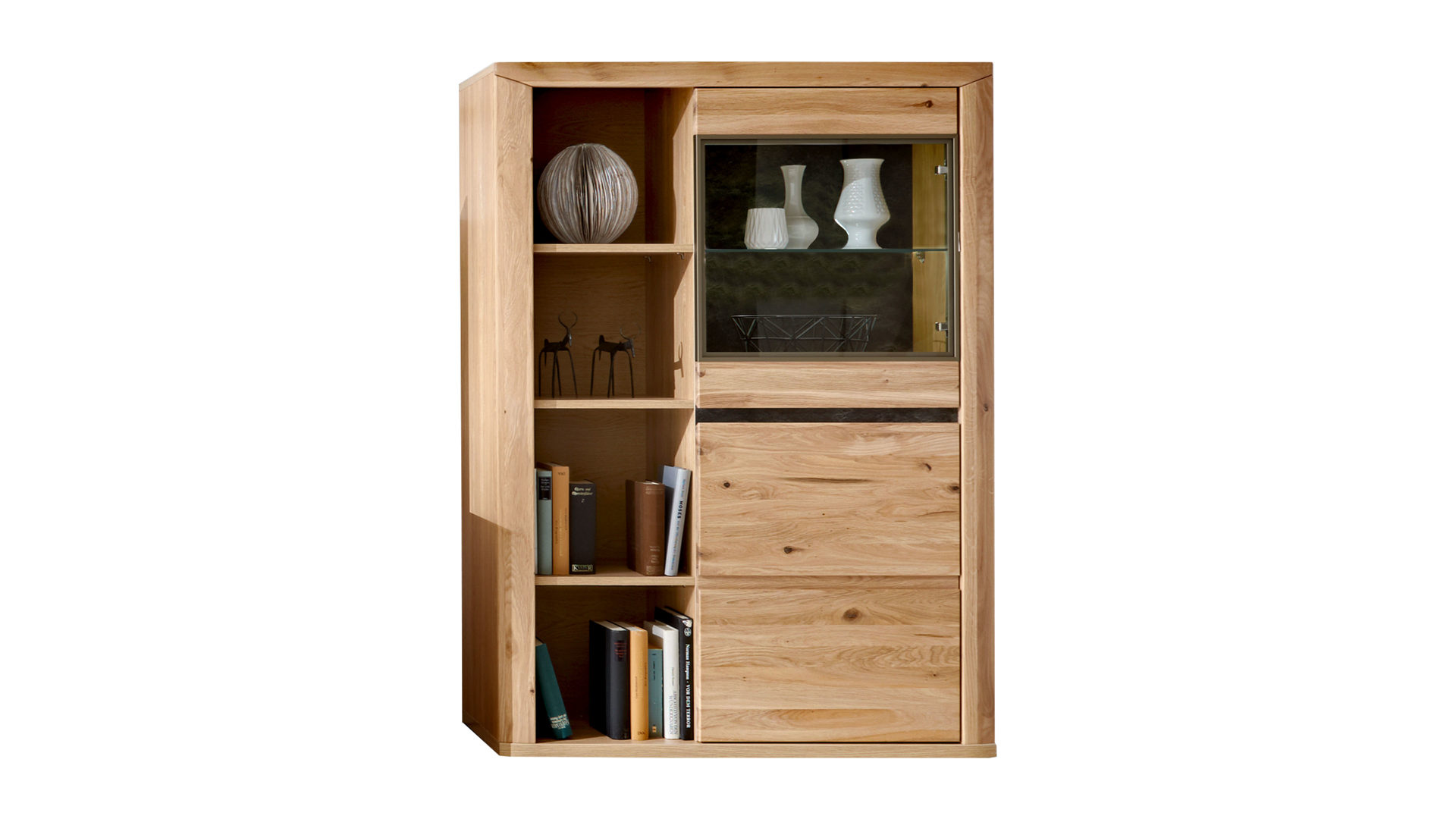 Highboard Ideal möbel aus Holz in Holzfarben Highboard Alteiche & Schiefer – zwei Türen