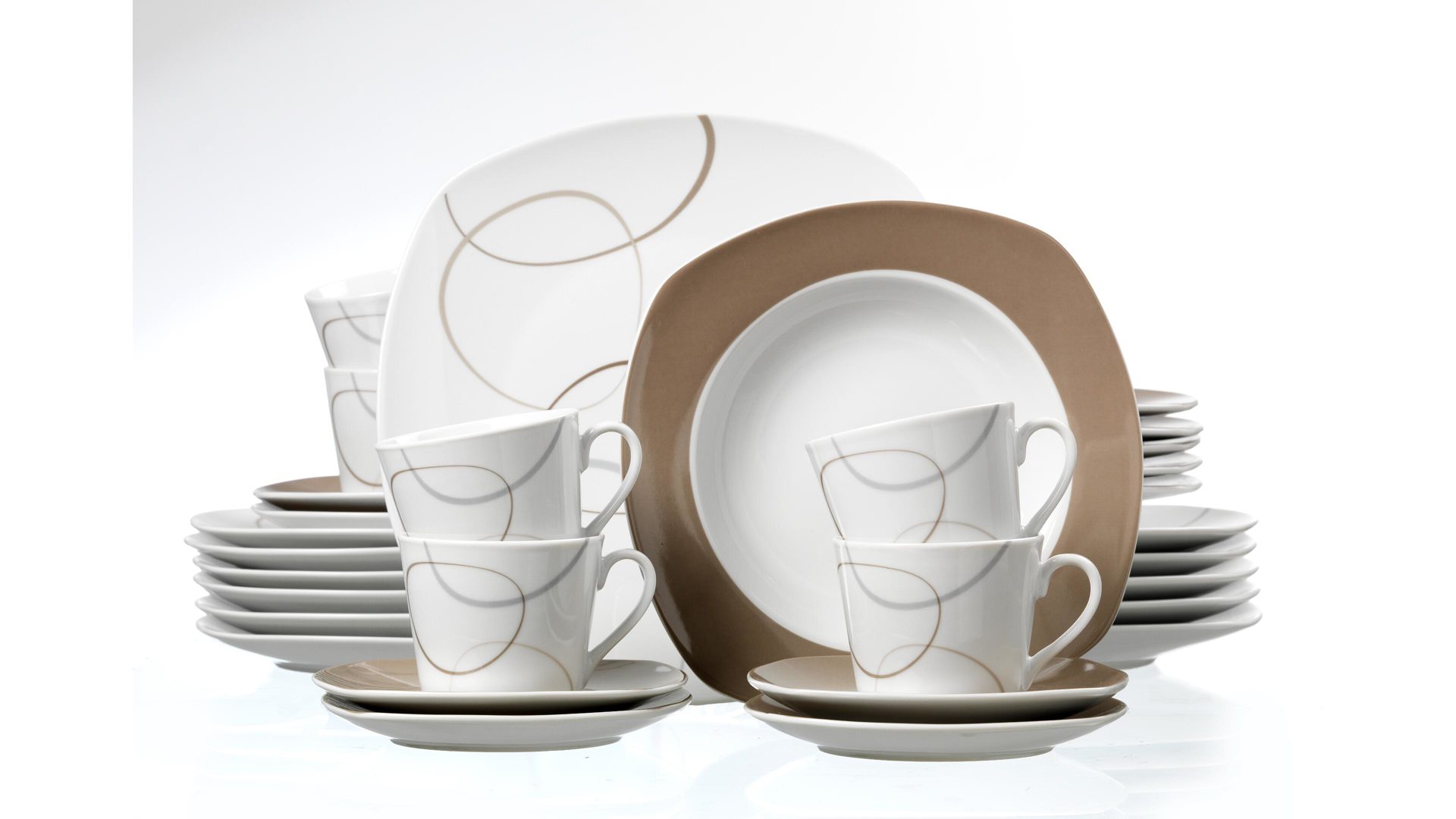 Kaffeebecher Ritzenhoff & breker aus Porzellan in Weiß Kombiservice Alina weißes Porzellan mit graphischem Dekor - 30-teilig, Kombiservice