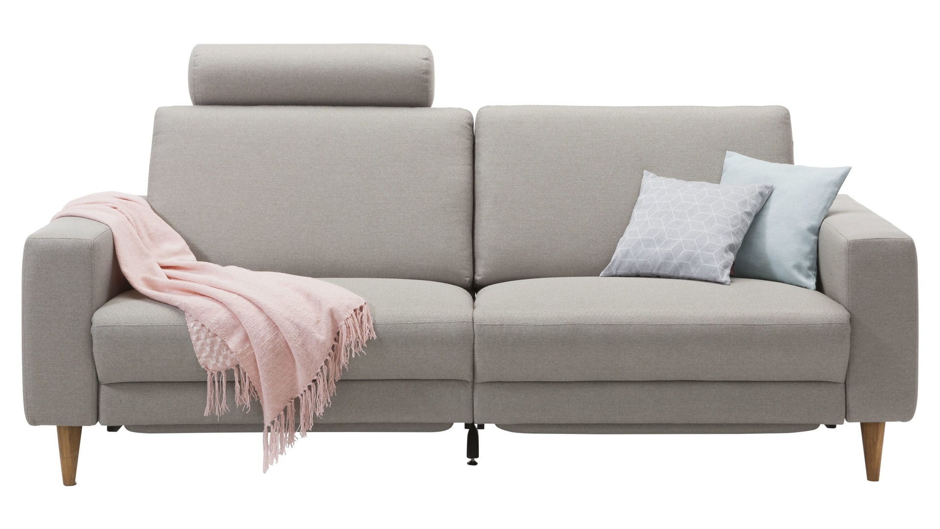 Zweisitzer Knudsen aus Stoff in Grau 2,5-Sitzer Sofa bzw. Couch lichtgrauer Bezug Idaho 2801 & geölte Eichenholzfüße – Breite ca. 176 cm