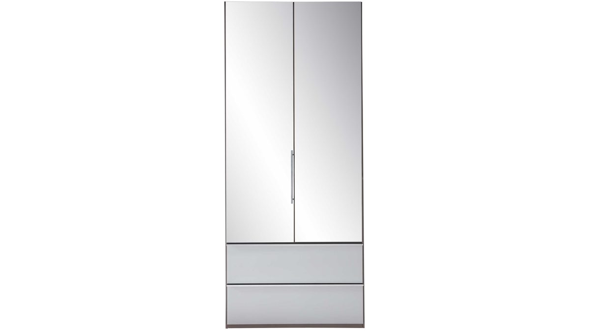 Kleiderschrank Interliving aus Spiegel in Grau Interliving Kleiderschrank Serie 1205 – Kleiderschrank Kieselgrau & Spiegel – zwei Türen, zwei Schubladen, Breite ca. 100 cm