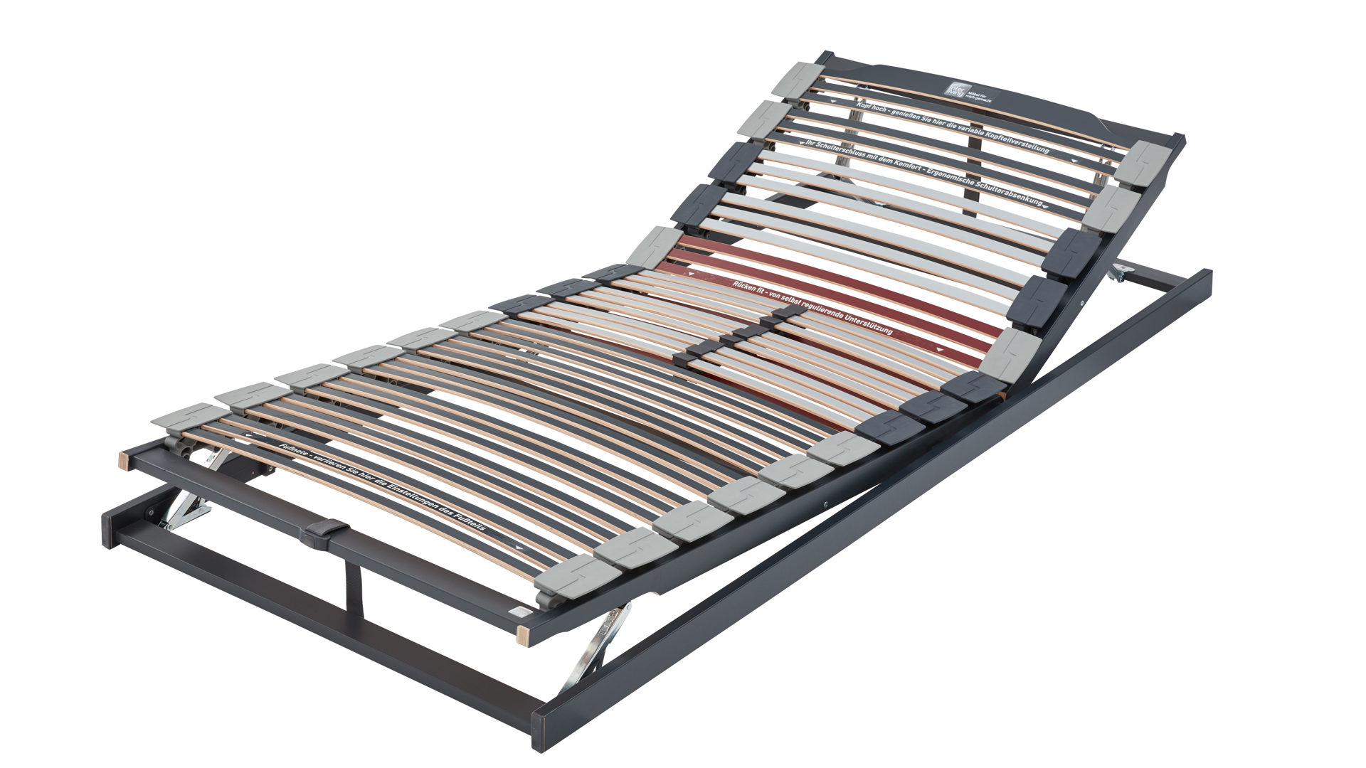 Lattenrost Interliving aus Holz in Grau Interliving Lattenrost Serie 1943 mit Gasdruckfeder manuelle Kopf- & Fußteilverstellung mit Gasdruckfeder – Liegefläche ca. 100 x 200 cm