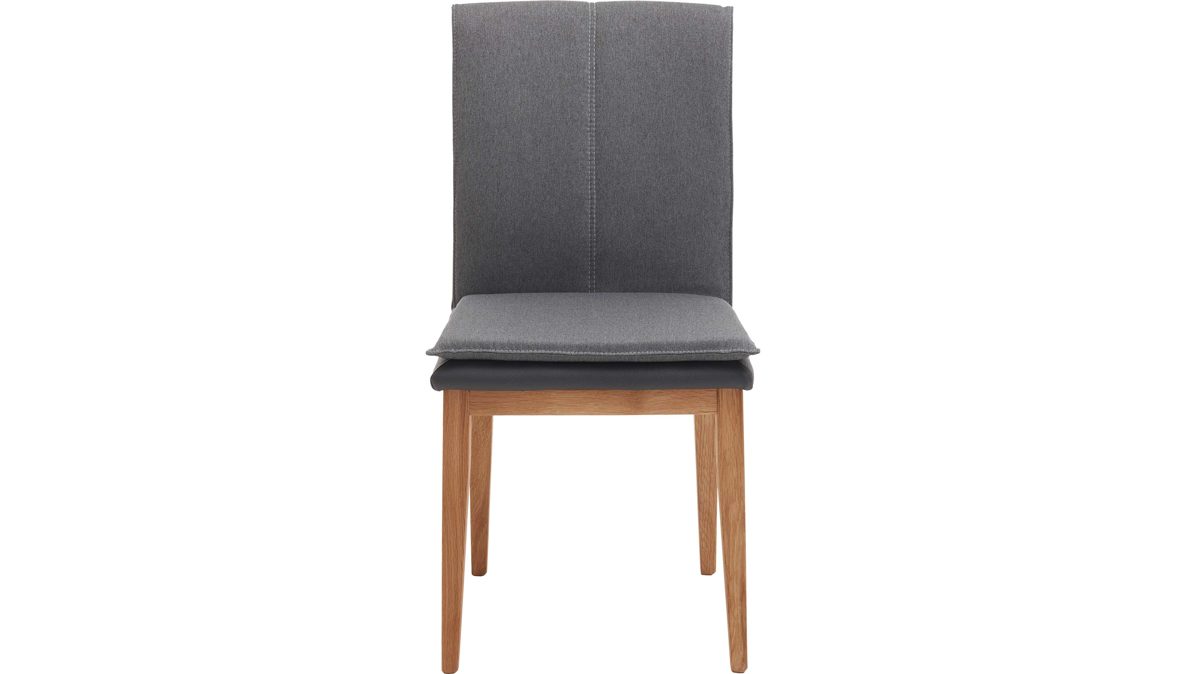 Vierfußstuhl Dudinger furniture aus Leder in Grau Vierfußstuhl Leonie dunkelgraues Leder & Stoff, Eichenholzgestell