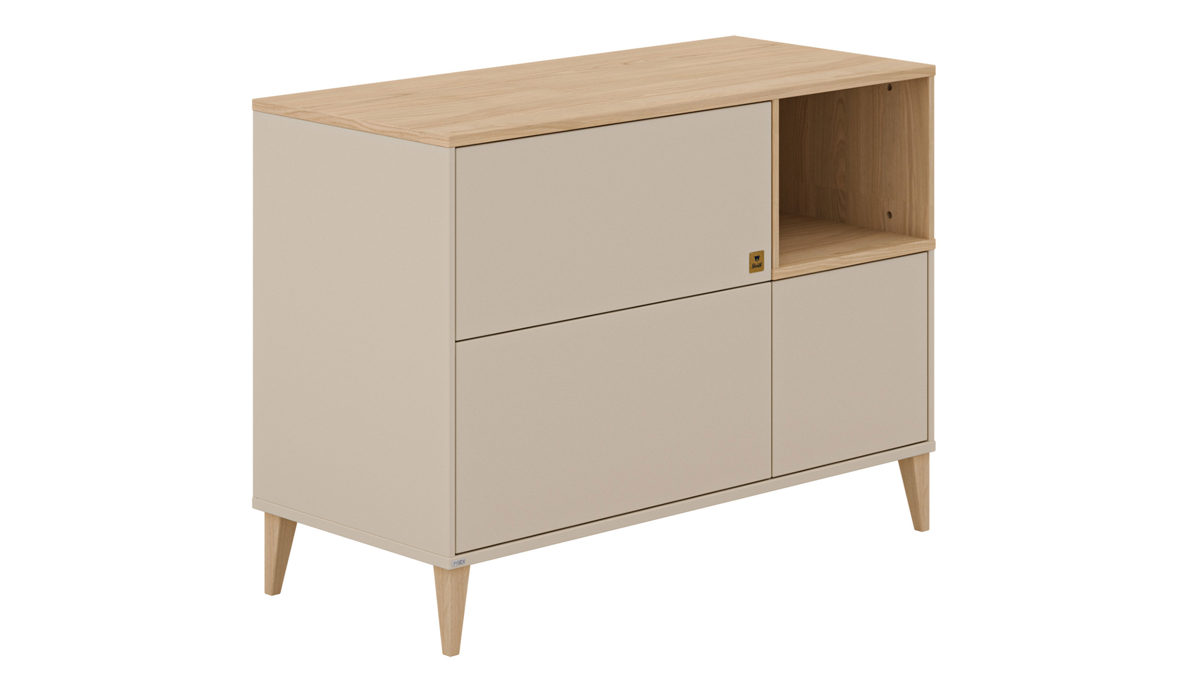 Kombikommode Paidi aus Holz in Beige PAIDI Babyzimmer Mila & Ben – Kombikommode Cashmere-Beige & Scandinavian Wood - eine Tür, zwei Schubladen, Breite  ca. 129 cm