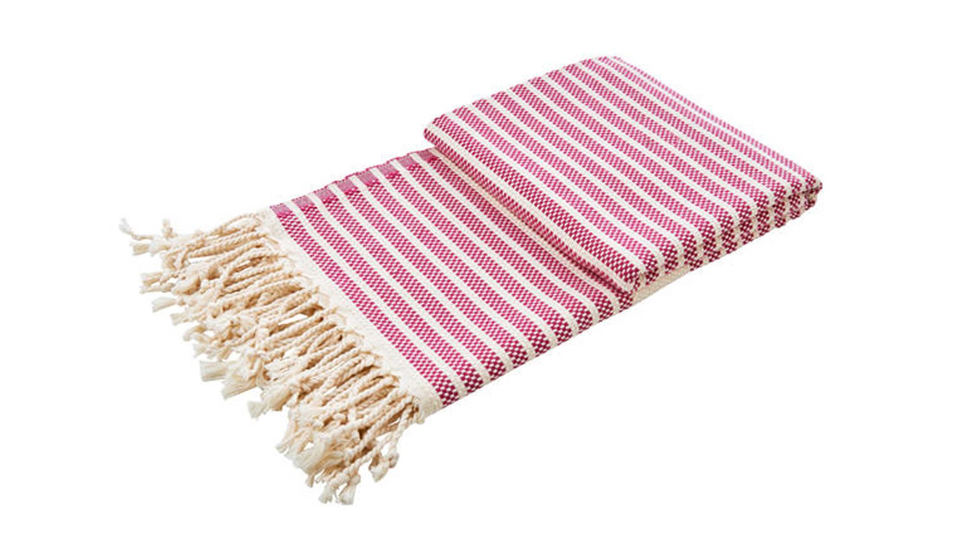 Wohndecke Done.® aus Naturfaser in Pink done.® Wohndecke Lounge Stripes Plus Pink & Weiß – ca. 100 x 180 cm