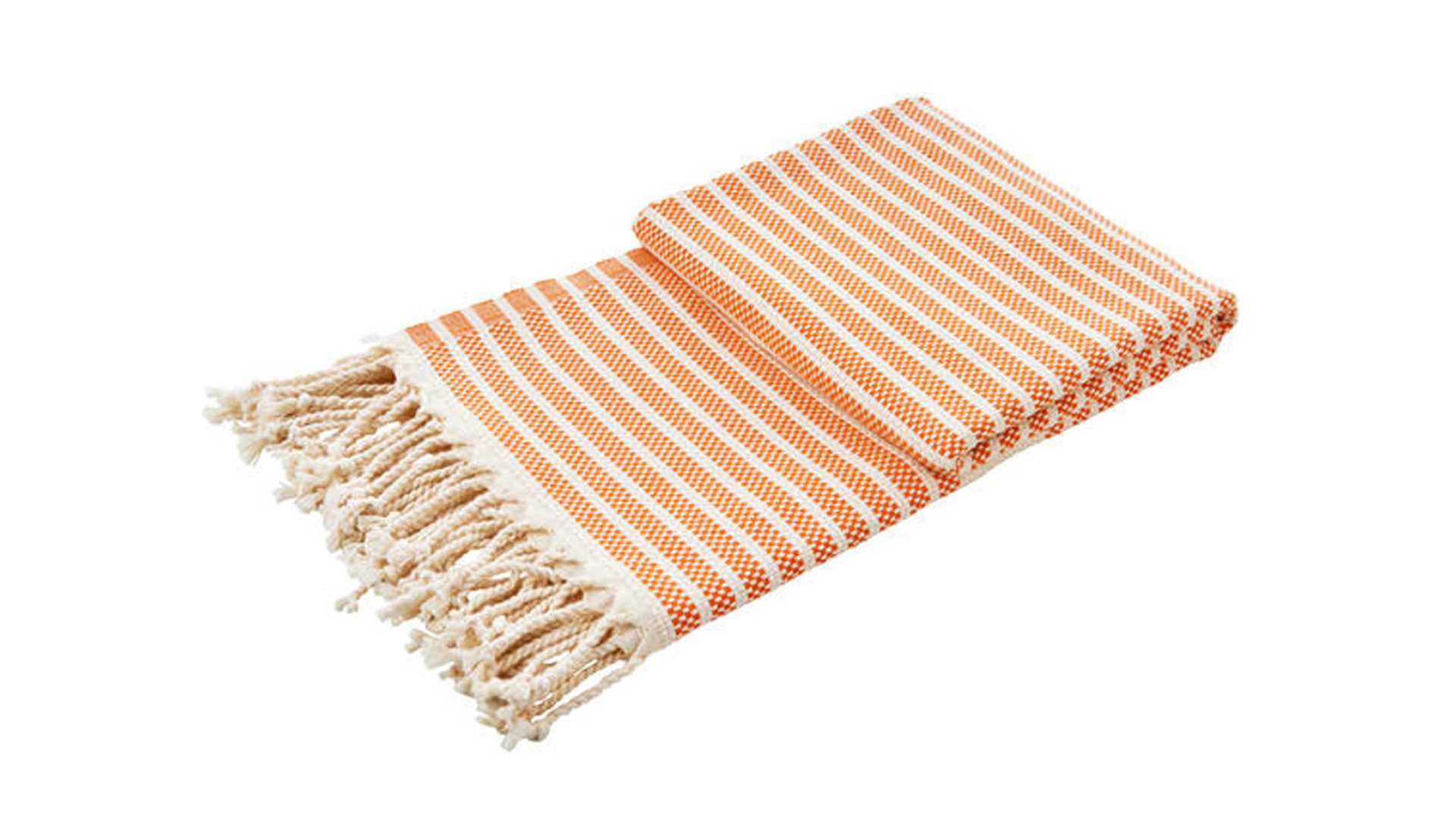 Wohndecke Done.® aus Naturfaser in Orange done.® Wohndecke Lounge Stripes Plus Orange & Weiß – ca. 100 x 180 cm