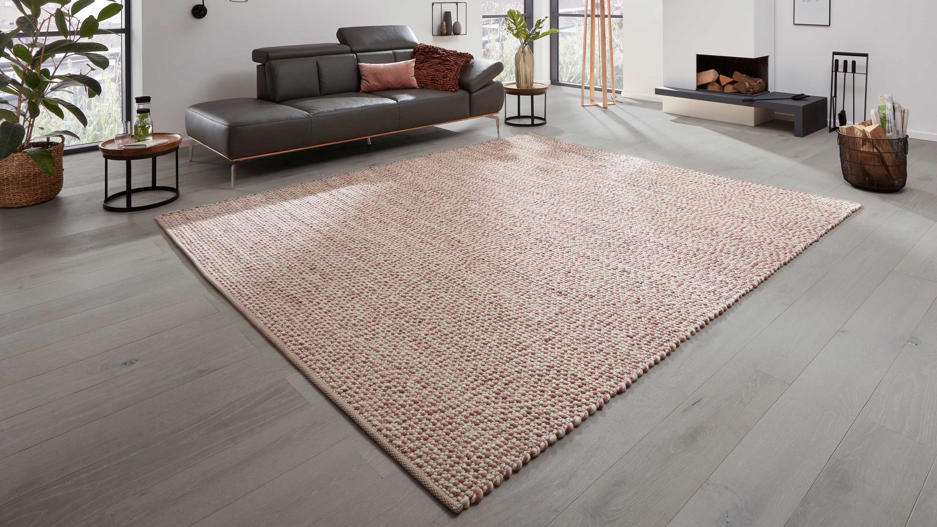 Handwebteppich Interliving aus Naturfaser in Pastell Interliving Teppich Serie B-8001 Rosè – ca. 200 x 290 cm