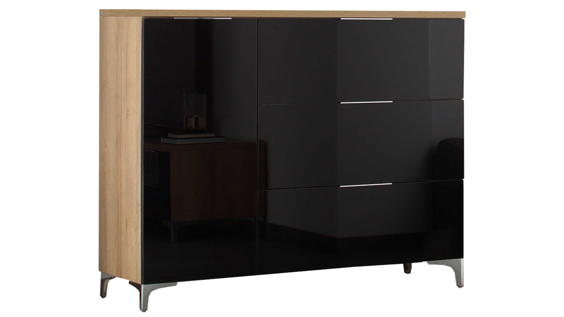 Kombikommode Maja möbel aus Holz in Schwarz MAJA MÖBEL Kombikommode Shino Schwarz & Riviera Eiche – eine Klappe, zwei Schubladen, eine Tür