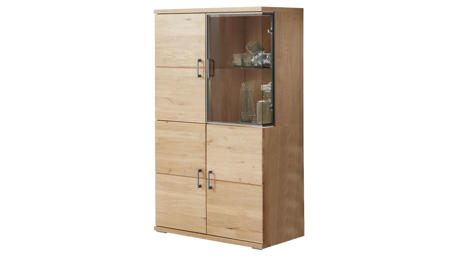 Vitrine Ideal möbel aus Holz in Holzfarben Wohnprogramm Brilon - Vitrine Alteiche & braunes Parsolglas – vier Türen, Höhe ca. 144 cm