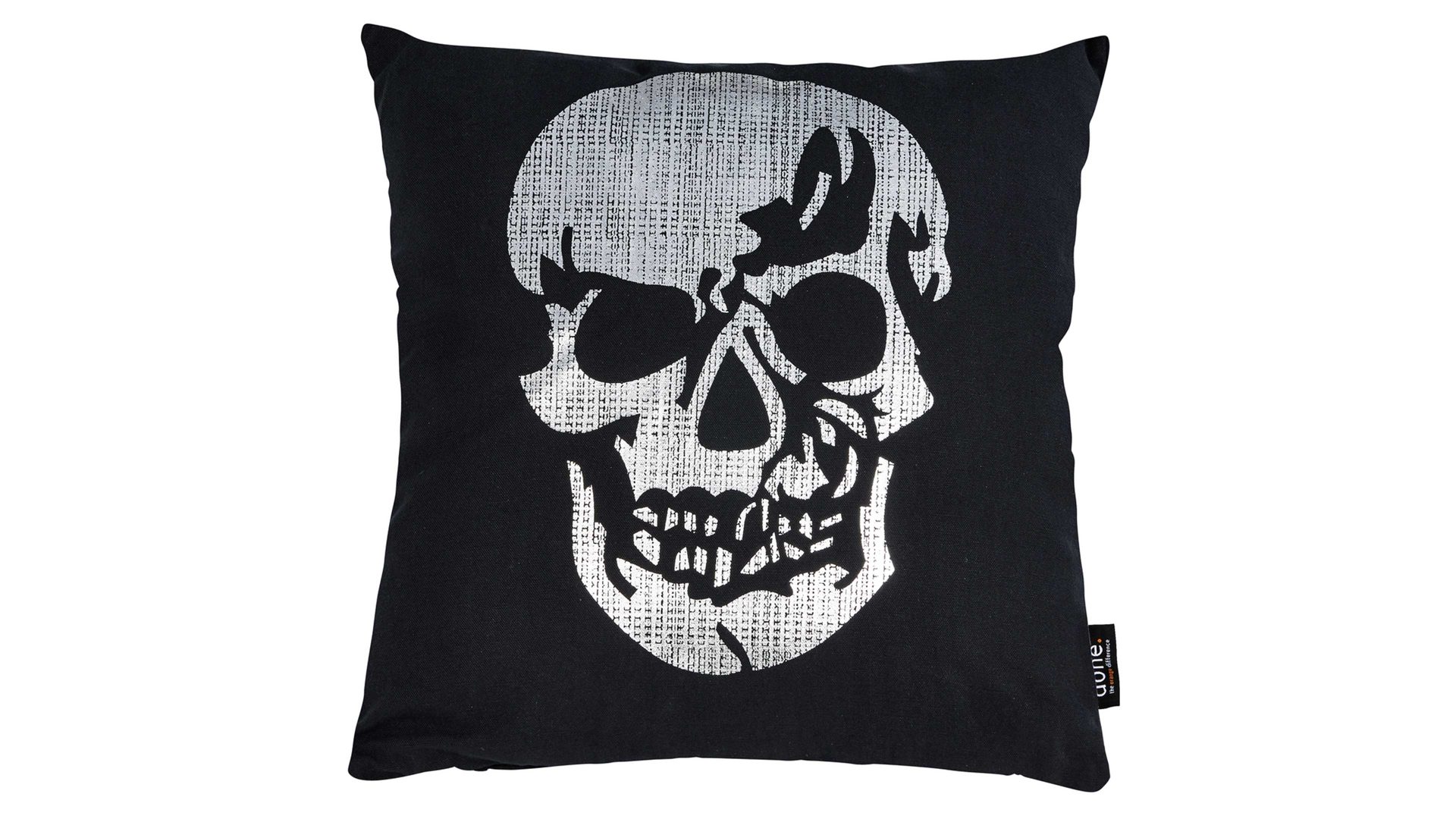 Einzelkissen Done.® aus Baumwolle in Schwarz done.® Kissen Cushion Stone Silberdruck Skull & Schwarz - ca. 45 x 45 cm