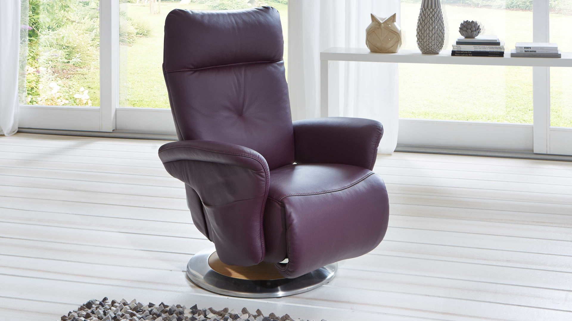 Relaxsessel comfortmaster besser sitzen, liegen, leben aus Leder in Lila Comfortmaster Easy-Swing-Sessel 7503 merlotfarbenes Longlife Leder & Tellerfuß
