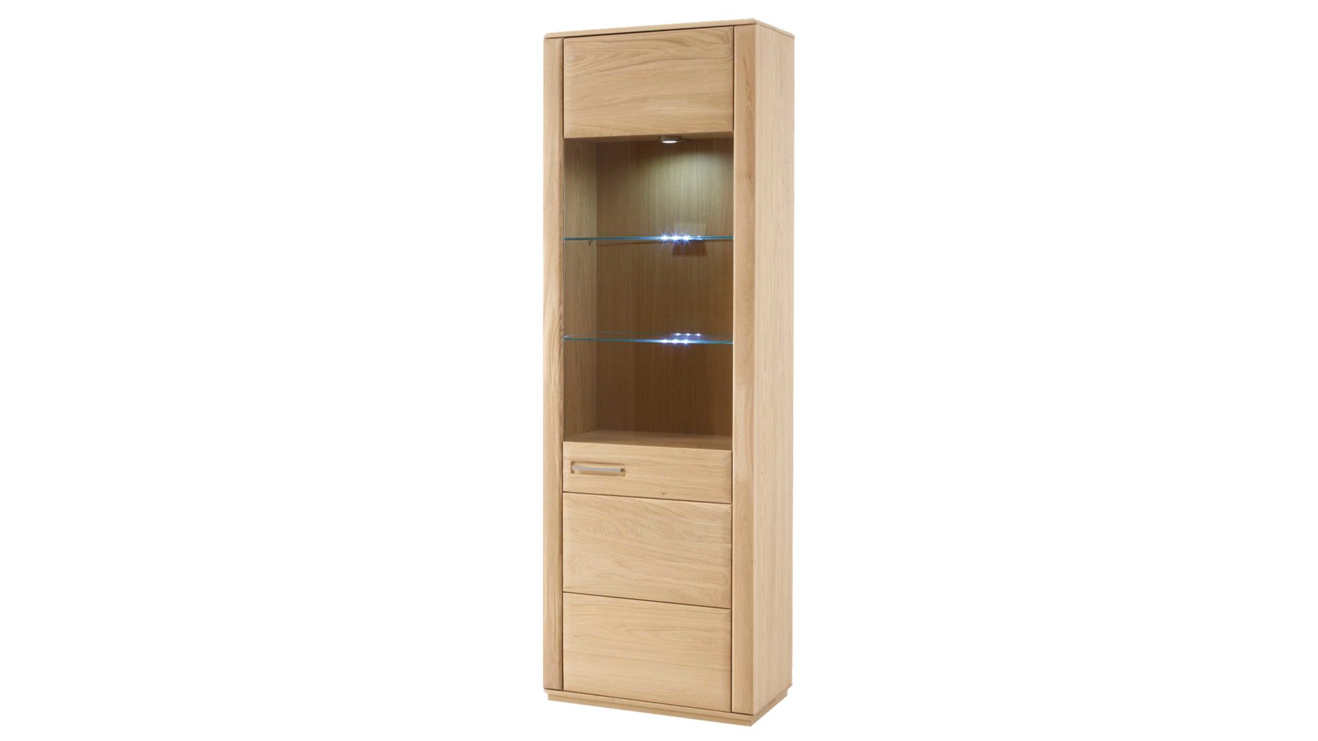 Vitrine Mca furniture aus Holz in Holzfarben Hell Wohnprogramm Sena - Vitrinenschrank als Esszimmermöbel Eiche Bianco – eine Tür, rechts