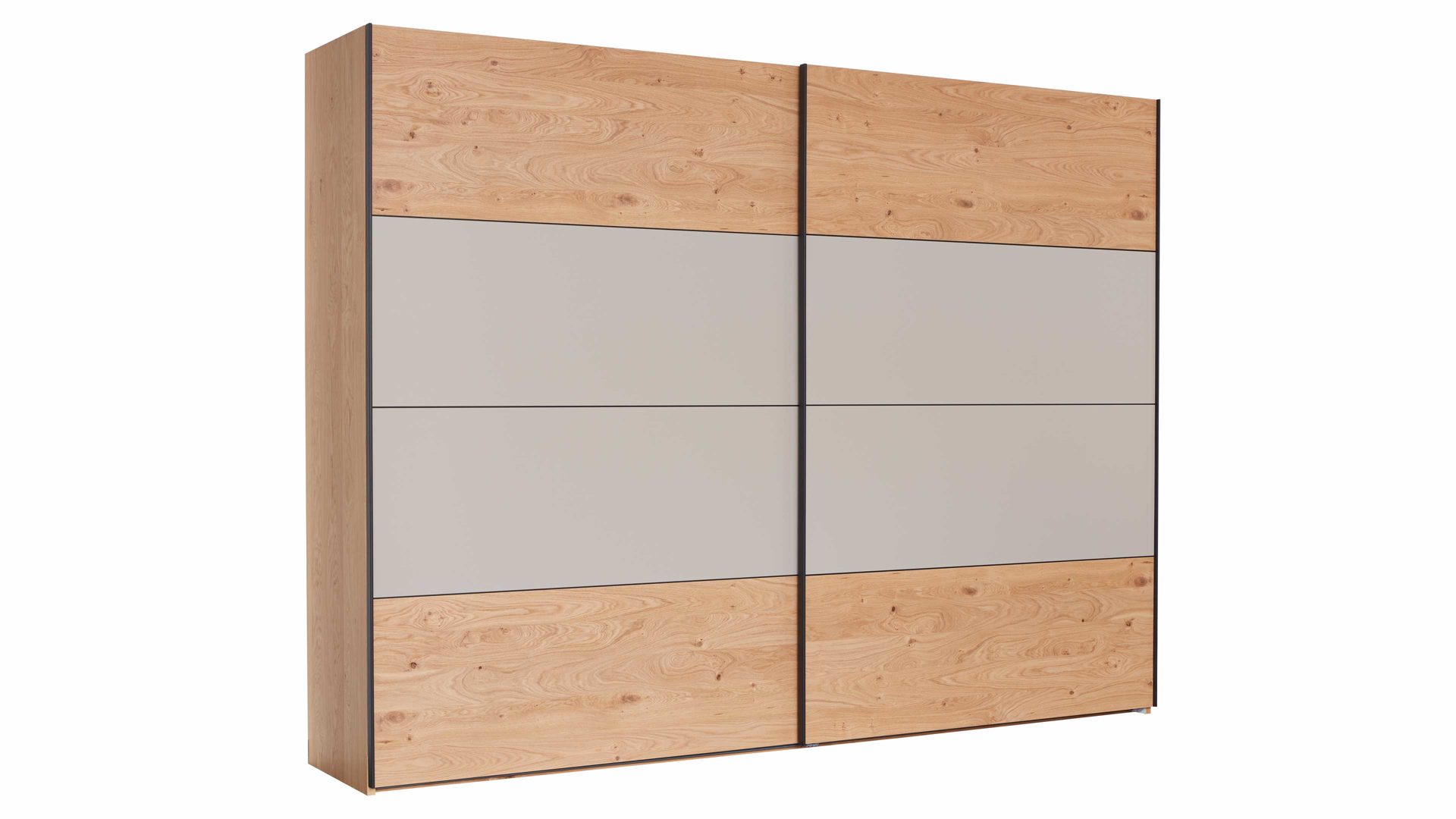 Kleiderschrank Interliving aus Holz in Grau Interliving Schlafzimmer Serie 1024 – Schwebetürenschrank Design 25,  Taupe & Balkeneiche - zwei Türen, Breite ca. 331 cm