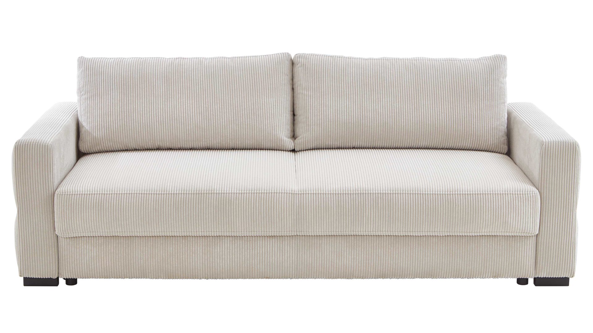 Schlafsofa Restyl aus Stoff in Beige Schlafsofa Linett naturfarbener Cord 6576 & schwarze Holzfüße