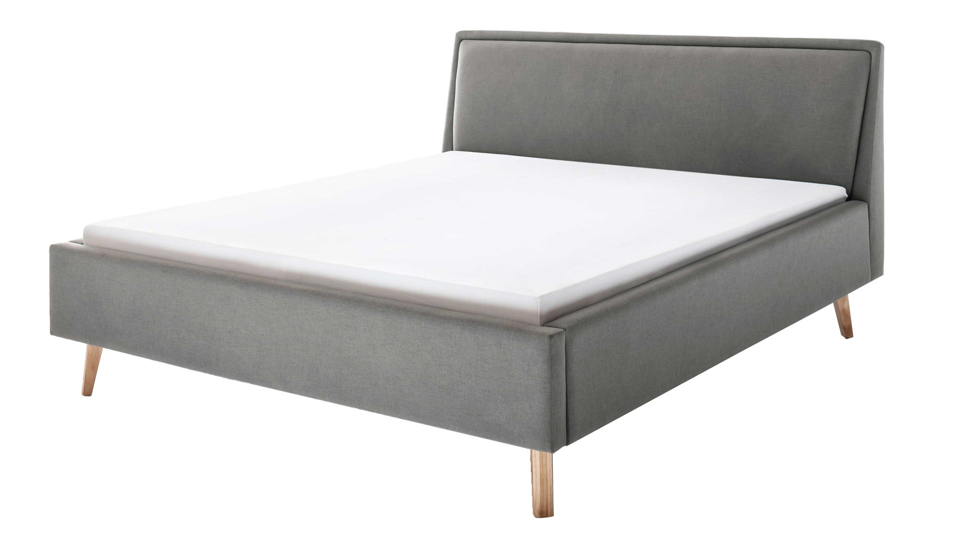 Bettgestell Meise.möbel aus Stoff in Hellgrau Polsterbettgestell Frieda hellgrauer Bezug Sawana 21 & eichefarbene Holzfüße - Liegefläche ca. 140 x 200 cm