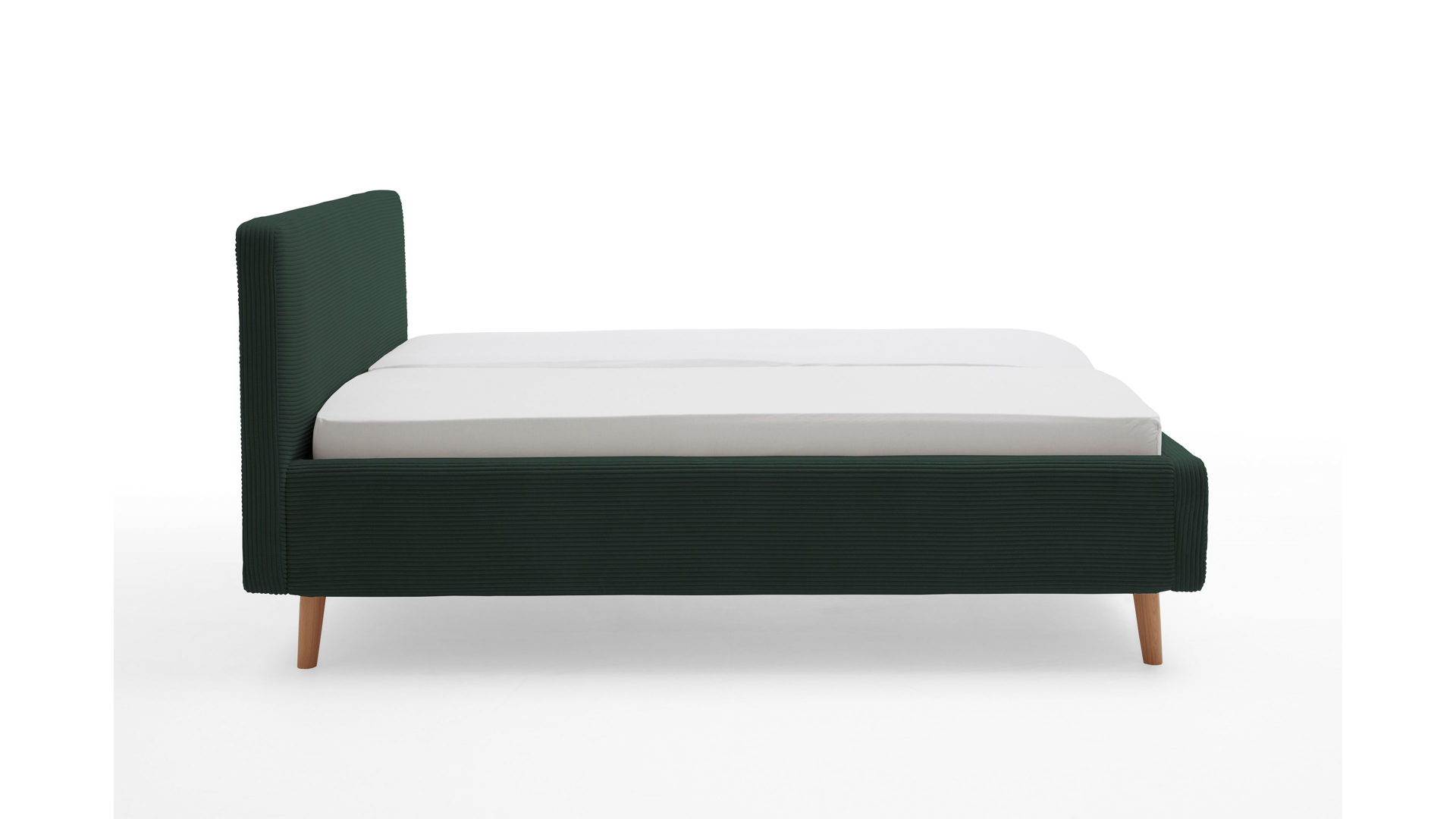 Bettgestell Meise.möbel aus Stoff in Grün Polsterbettgestell Mattis dunkelgrüner Breitcord Poso 14 & Holzfüße - Liegefläche ca. 160 x 200 cm