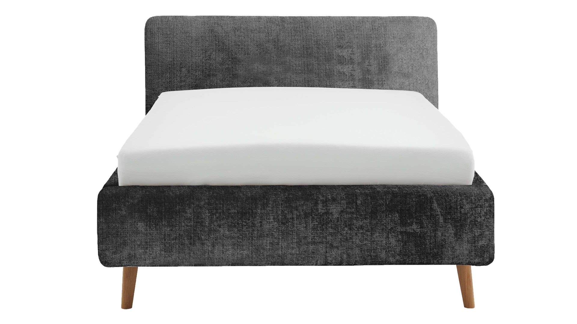 Bettgestell Meise.möbel aus Stoff in Anthrazit Polsterbettgestell Mattis mit Bettkasten anthrazitfarbener Chenille Bezug Yunus  23 & Holzfüße - Liegefläche ca. 140 x 200 cm