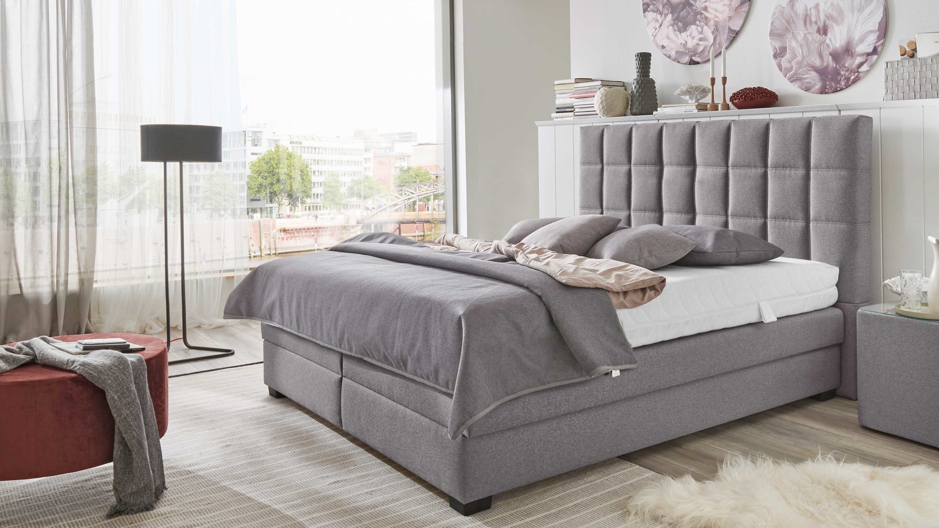 Boxspringbett comfortmaster besser sitzen, liegen, leben aus Stoff in Grau Comfortmaster OC-BX21088 - Boxspringbett mit Bettkasten silbergrauer Bezug Twister silver 281300 - Liegefläche ca. 180 x 200 cm