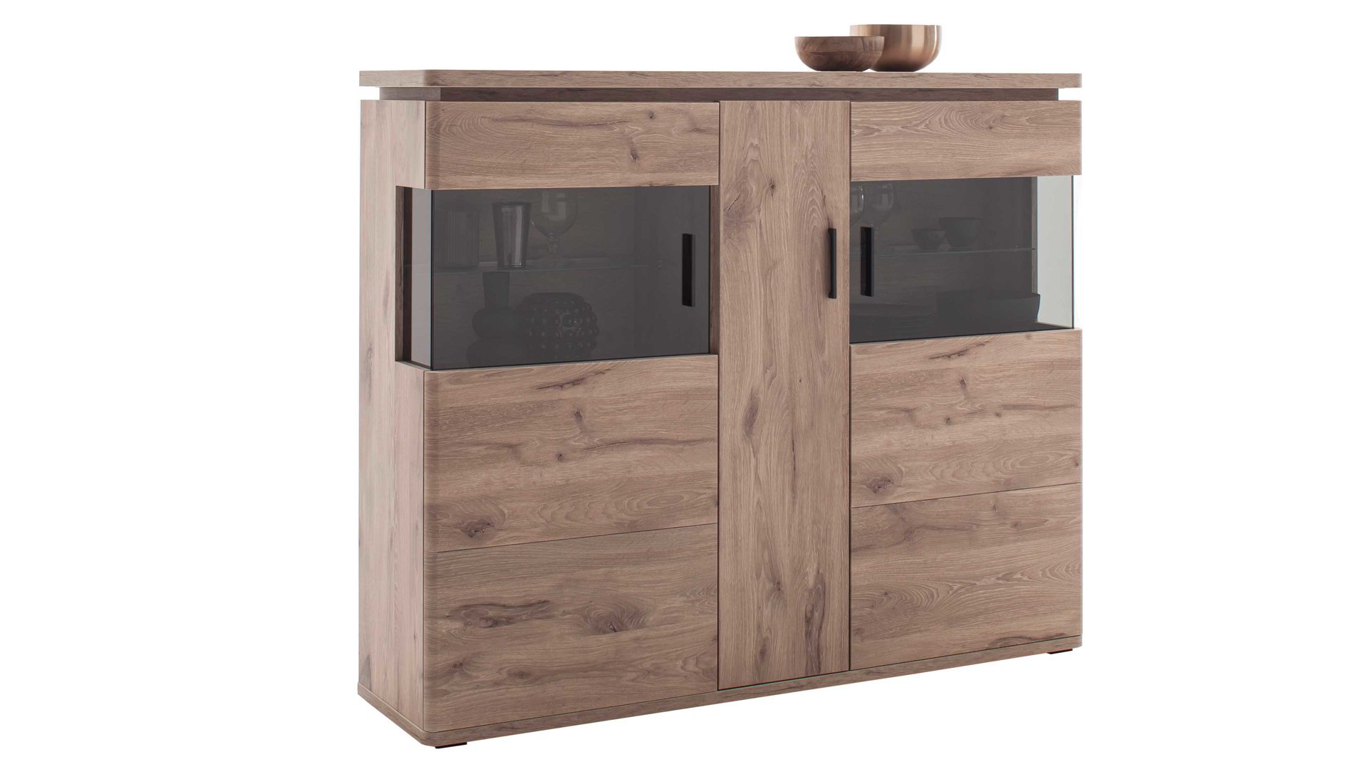 Highboard Mca furniture aus Holz in Holzfarben Wohnprogramm Modena - Highboard Viking Eiche - drei Türen, Breite ca. 150 cm