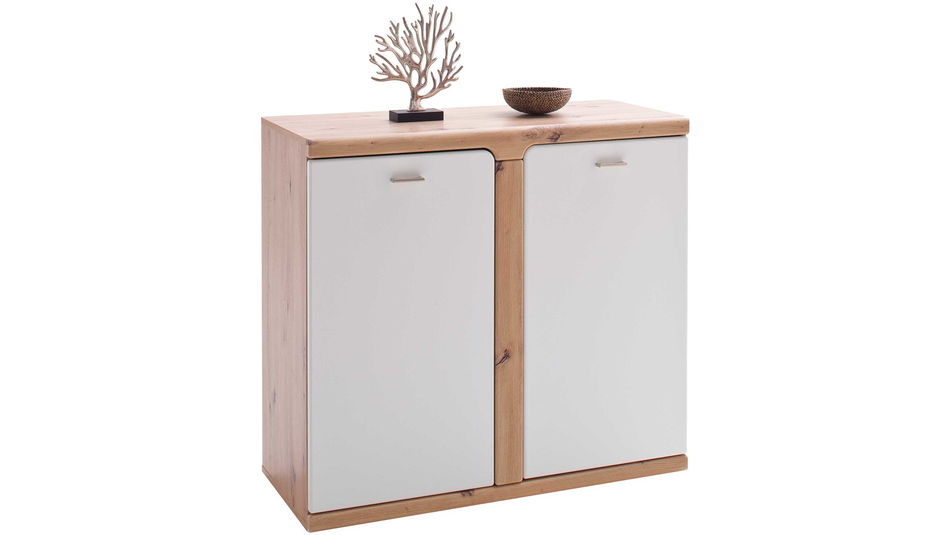 Türenkommode Mca furniture aus Holz in Weiß Garderoben-Türenkommode Torino Weiß & Balkeneiche – zwei Türen