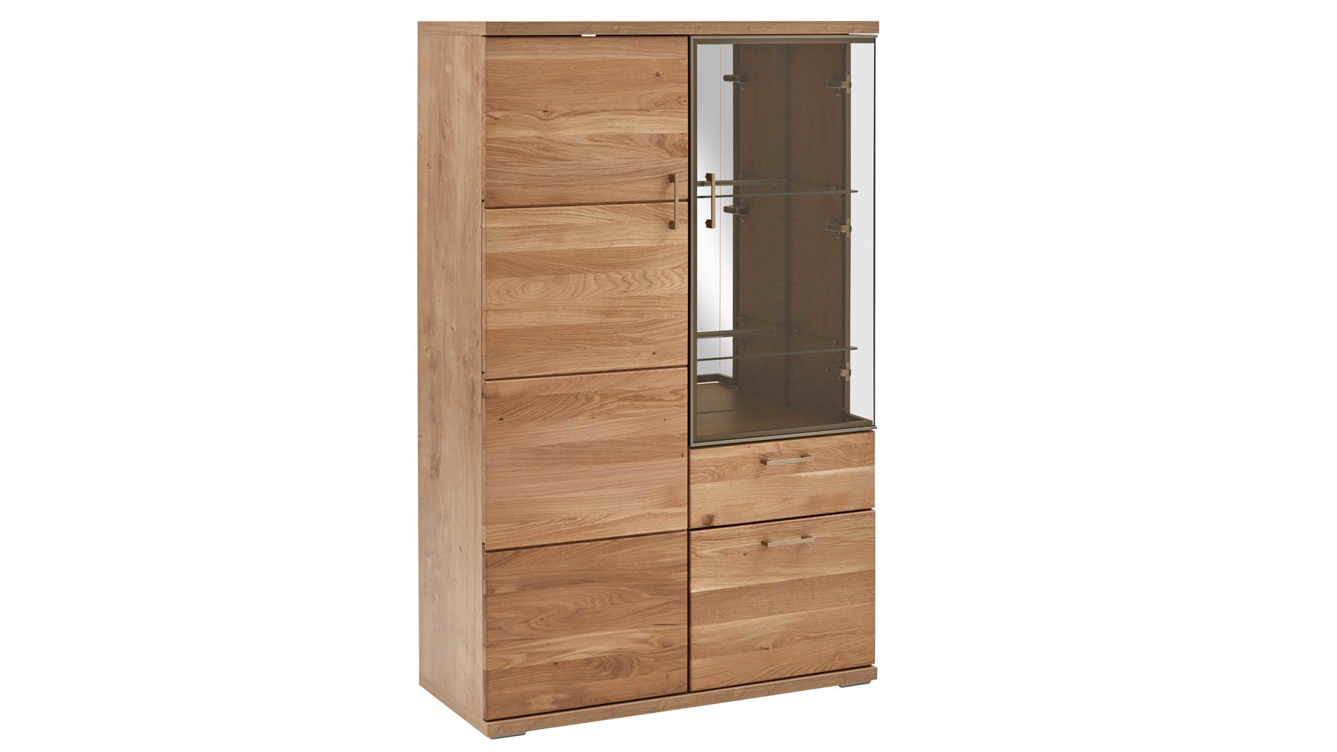 Vitrine Ideal möbel aus Holz in Holzfarben Wohnprogramm Brilon - Vitrine Alteiche & braunes Parsolglas – drei Türen, eine Schublade - Höhe ca. 143 cm