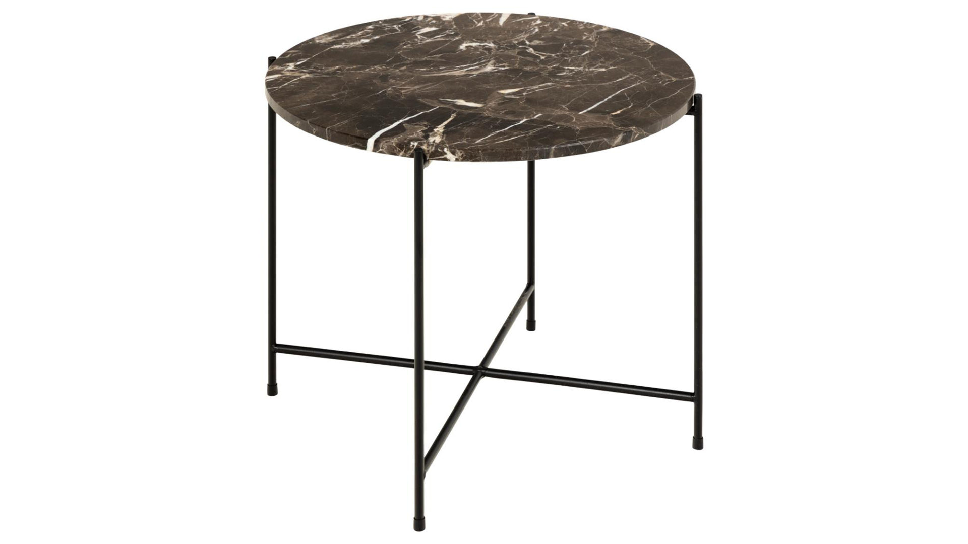 Beistelltisch Actona group aus Mineralmarmor /-guss in Braun Beistelltischserie Avila brauner Marmor & schwarzes Metallgestell - Höhe ca. 40 cm