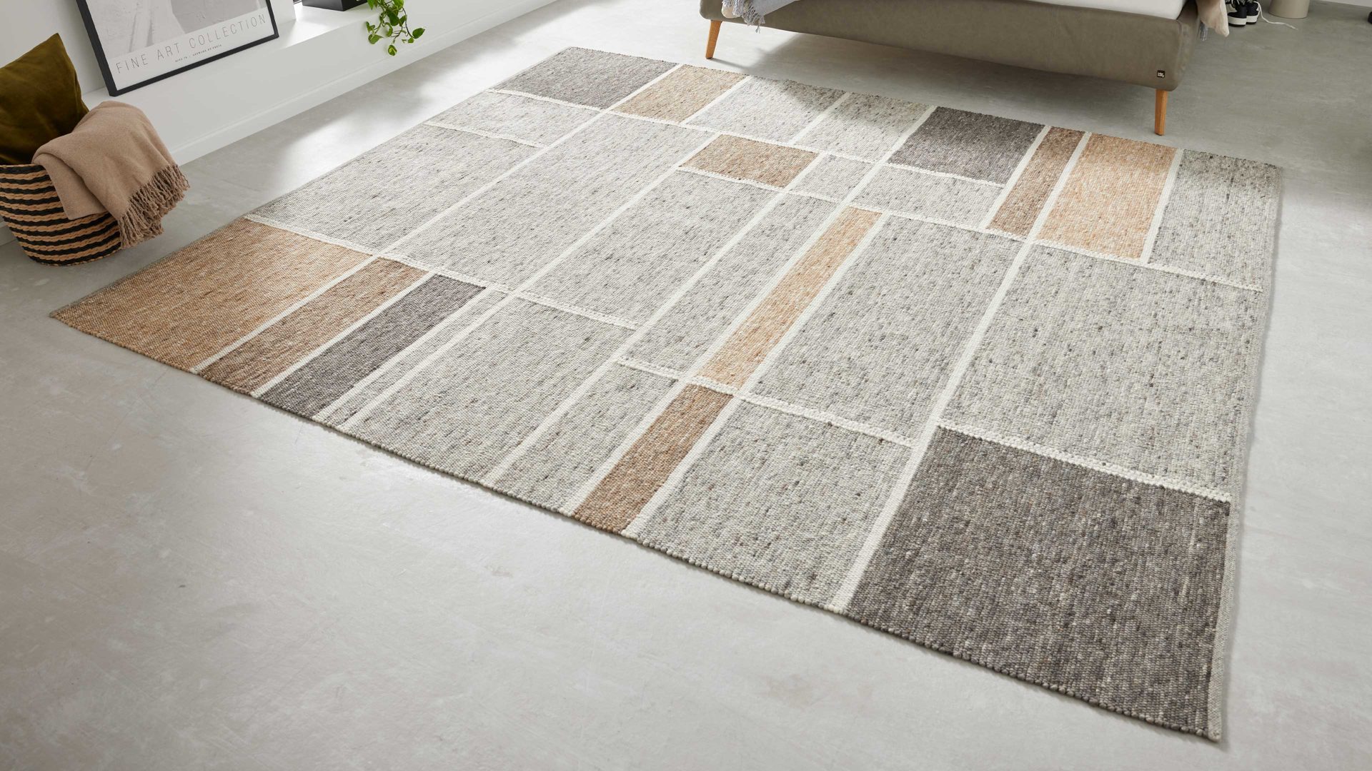 Handwebteppich Interliving aus Naturfaser in Hellbraun Interliving Teppich Serie B-8002 Grau & Haselnuss - ca. 170 x 240 cm