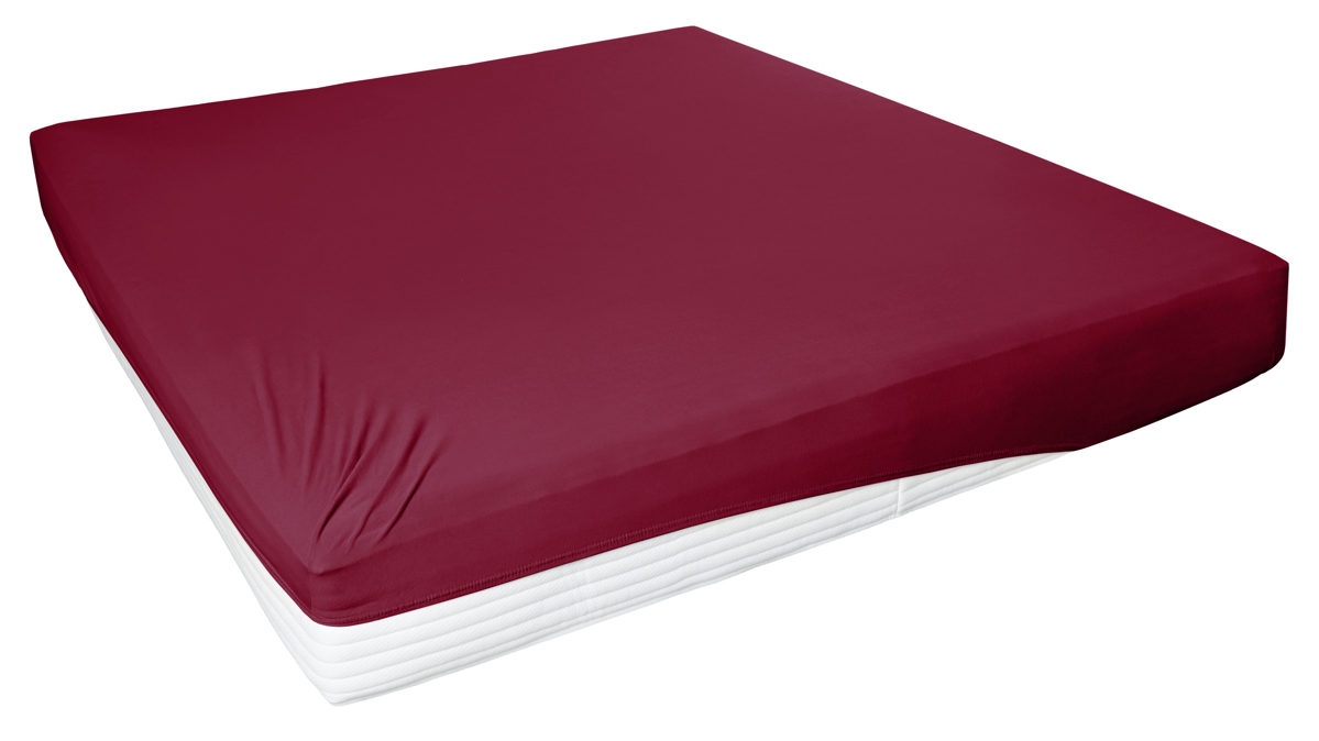 Spannbettlaken H. g. hahn haustextilien® aus Stoff in Dunkelrot HAHN Spannbettlaken für Wasser- und Boxspringmatratzen bordeauxroter Baumwolljersey - ca. 150 x 200 cm