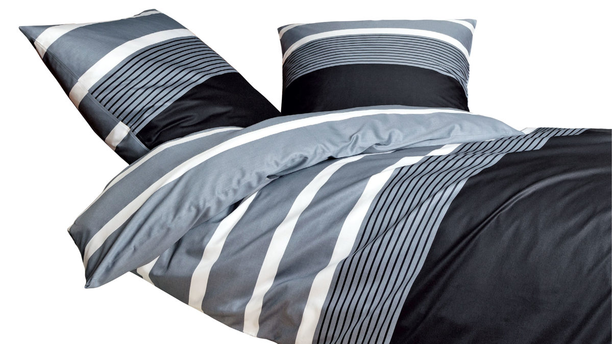 Bettwäsche-Set Janine® aus Naturfaser in Grau J. D. Bettwäsche-Set silberfarbener Mako-Satin – dreiteilig, ca. 200 x 200 cm