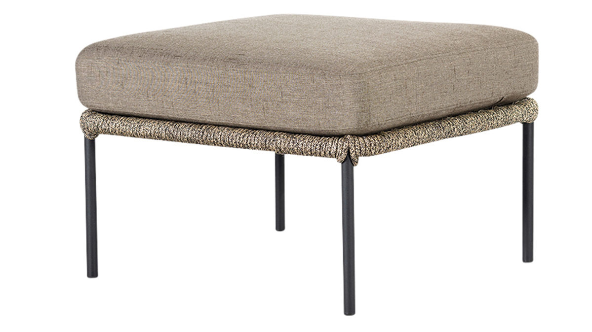 Gartenhocker Cosmic collection aus Kunstfaser in Natur COSMIC collection Garten Lounge Serie Moco Rope - Hocker naturfarbenes Rope & Olefin, schwarzer Stahl