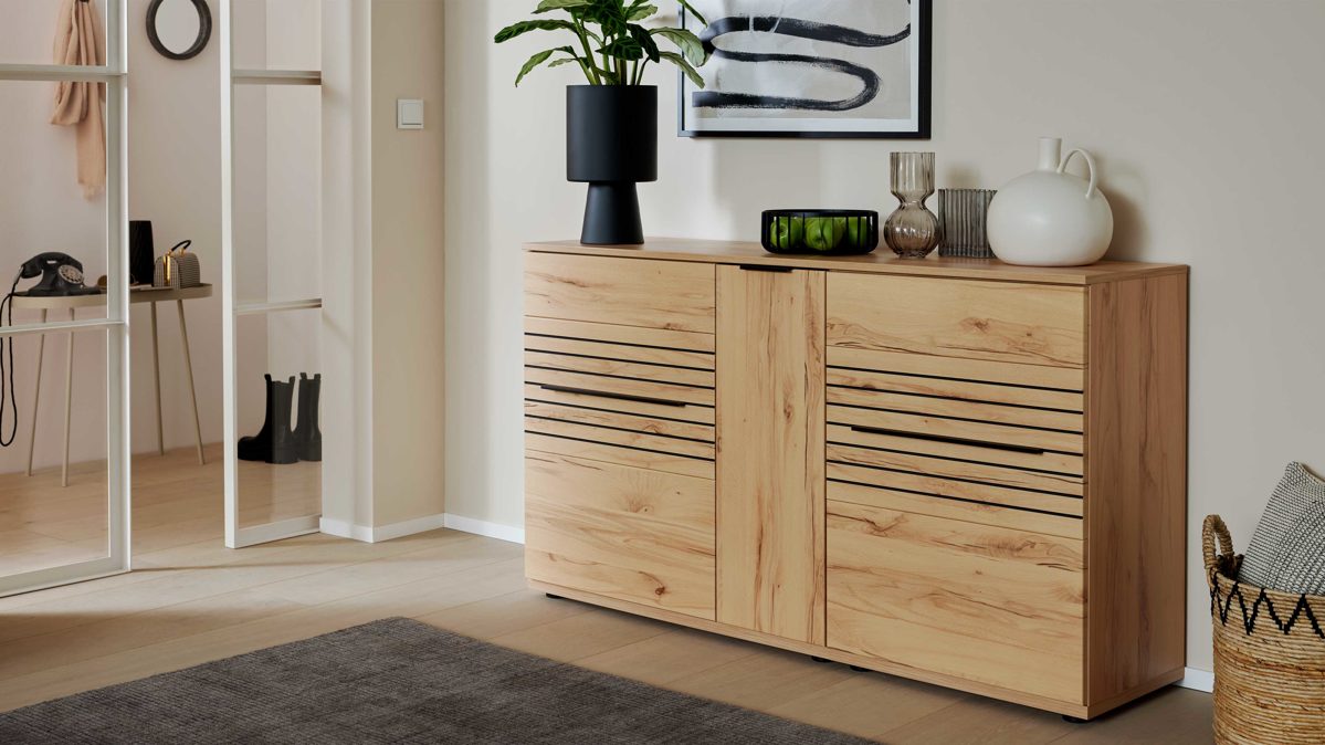 Sideboard Interliving aus Holz in Holzfarben Interliving Wohnzimmer Serie 2032 - Sideboard Risseiche - drei Türen, Länge ca. 150 cm