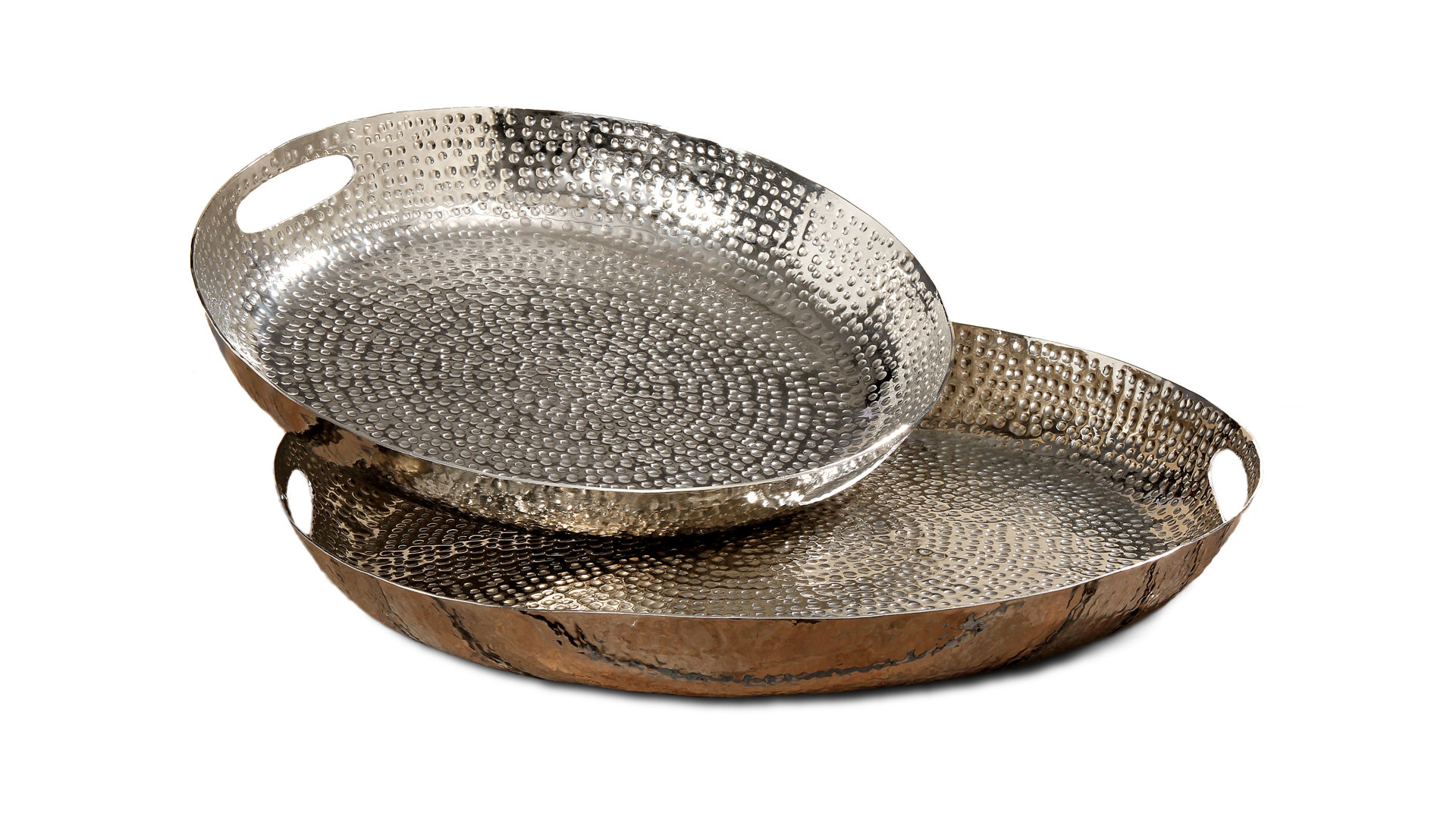 Tablett-Set Boltze aus Metall in Metallfarben Tablett-Set Selina silberfarbenes, gehämmertes Aluminium - zweiteilig