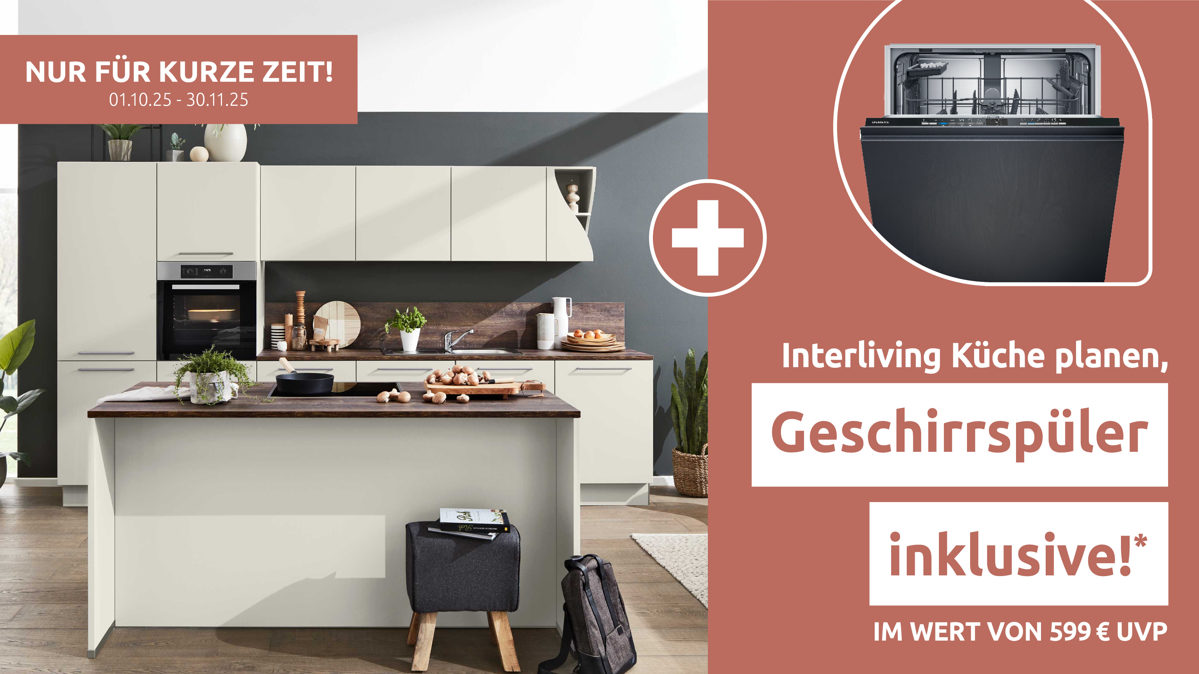 Einbauküche Interliving aus Holz in Grau Interliving Küche Serie 3028 mit Miele-Einbaugeräten Platingrau & Castell Eiche - zweizeilig