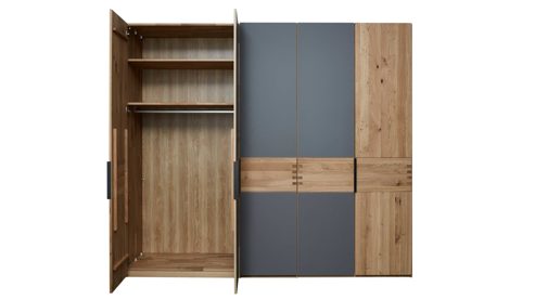 Komplettzimmer Interliving aus Holz in Grau Interliving Schlafzimmer Serie 1015 – Komplettzimmer mit vielen Extras Siena, Wildeiche & Kopfteilpolster – sechstürig, Liegefläche 180 x 200 cm