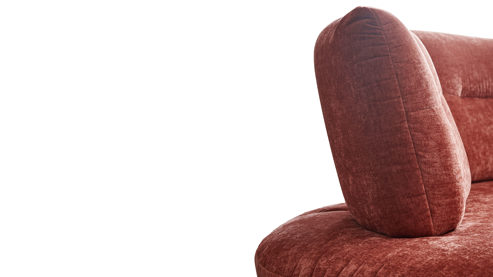 Ecksofa KAWOO aus Stoff in Orange KAWOO Serie Curve - Ecksofa bzw. Polstermöbel kupferfarbener Bezug Nile Marsala & schwarze Füße - Stellfläche ca. 266 x 190 cm