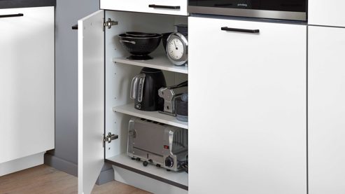 Einbauküche culineo® aus Holz in Weiß Culineo® Einbauküche C615 mit Einbaugeräten Weiß & Schiefergrau - Stellfläche ca. 245 x 246 cm