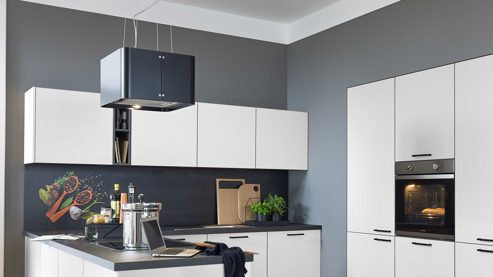 Einbauküche culineo® aus Holz in Weiß Culineo® Einbauküche C615 mit Einbaugeräten Weiß & Schiefergrau - Stellfläche ca. 245 x 246 cm