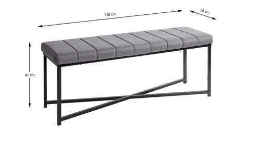 Polsterhocker Haku aus Stoff in Grau Bank Grau & Schwarz - ca. 118 x 47 cm