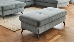 Polsterhocker modulmaster aus Stoff in Blau Modulmaster Serie MM-MP1206 - XXL-Polsterhocker stahlfarbenes Flachgewebe Cyber & schwarze Metallfüße – ca. 129 x 64 cm