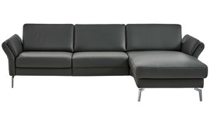 Ecksofa modulmaster aus Leder in Anthrazit Modulmaster MM-PN1200 - Ecksofa anthrazitfarbenes Leder Torro & glänzende Metallfüße – Stellfläche ca. 280 x 173 cm