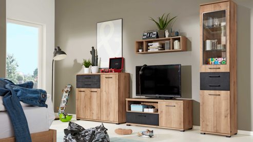 Jugendzimmer Interliving aus Holz in Holzfarben Interliving Jugendzimmer Serie 1701 - Komplettzimmer Risseiche & Schiefer anthrazit