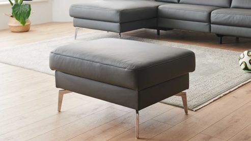 Polsterhocker modulmaster aus Leder in Anthrazit Modulmaster MM-PN1200 - Polsterhocker mit Funktion anthrazitfarbenes Leder Torro & glänzende Metallfüße – ca. 87 x 65 cm